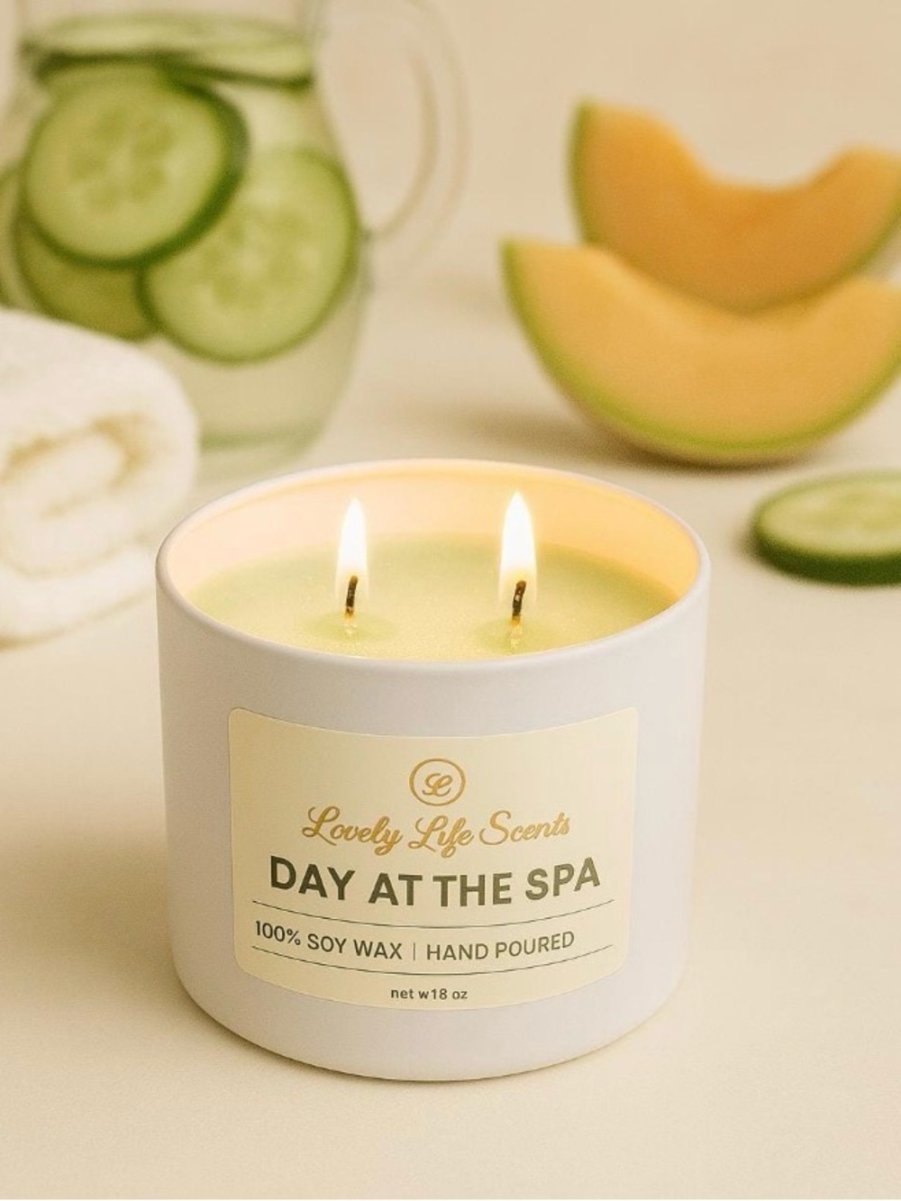 Day at the Spa Premium Soy Wax 6oz Double Wick Candle, Cucumber Water Scent